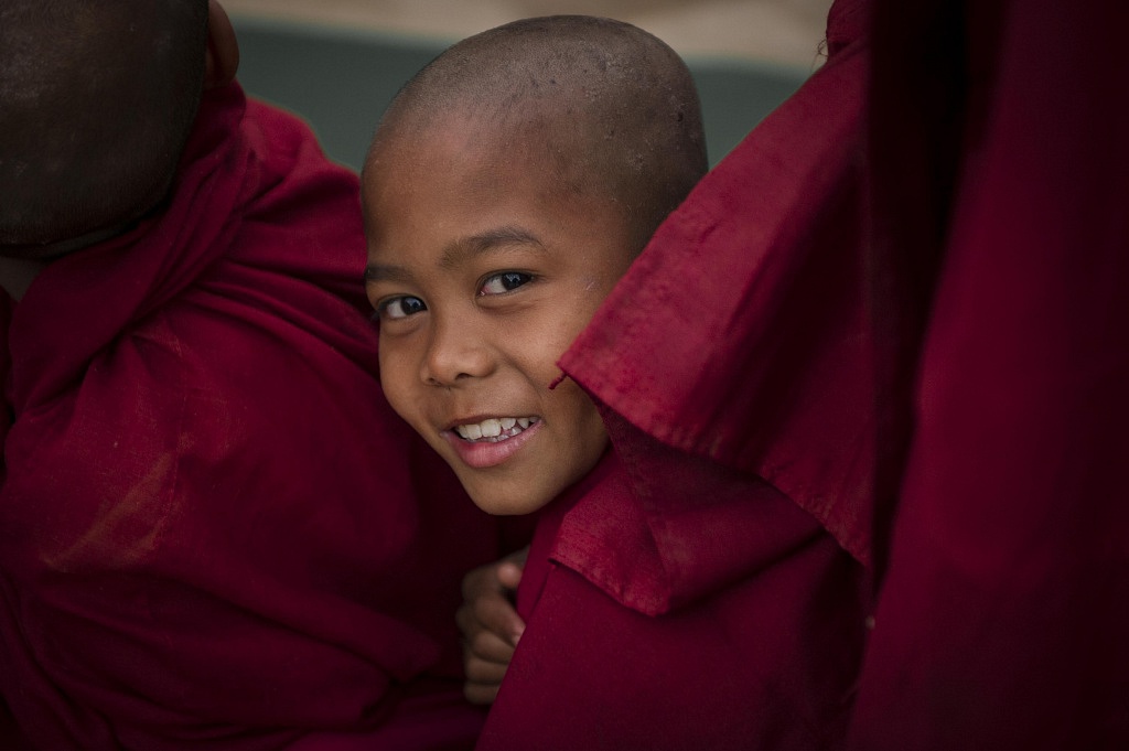 A novice monk at a festival in Bagan.
