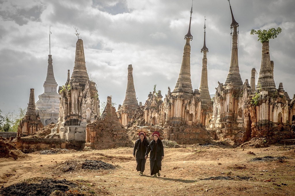 Surreal stupas at an ancient site by Inle Lake.